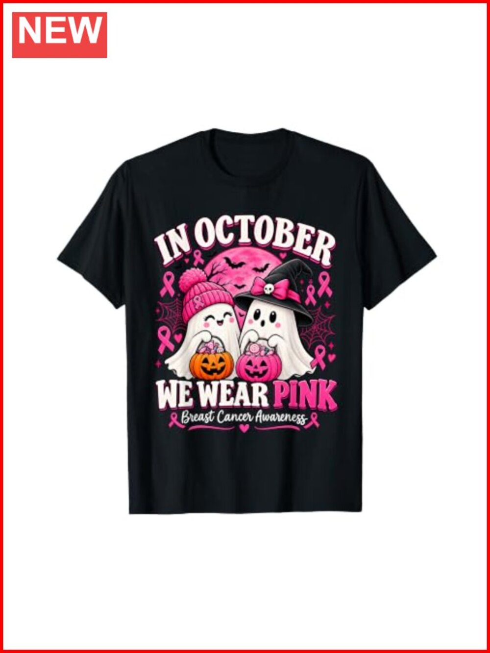 In October We Wear Pink Ghost Breast Cancer Halloween T-Shirt